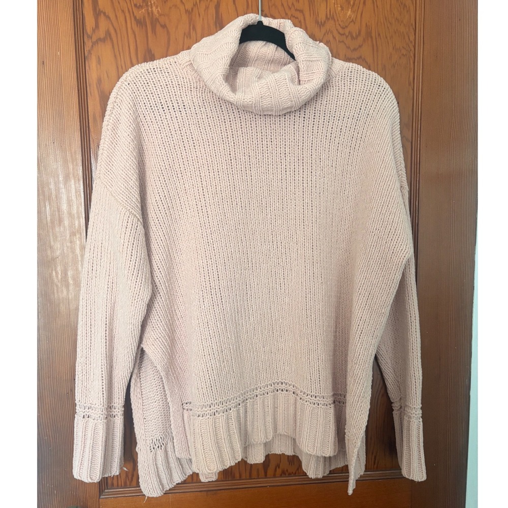 Aerie Chenille Turtleneck Sweater Oversized Pink Knit Slouchy Pullover XS